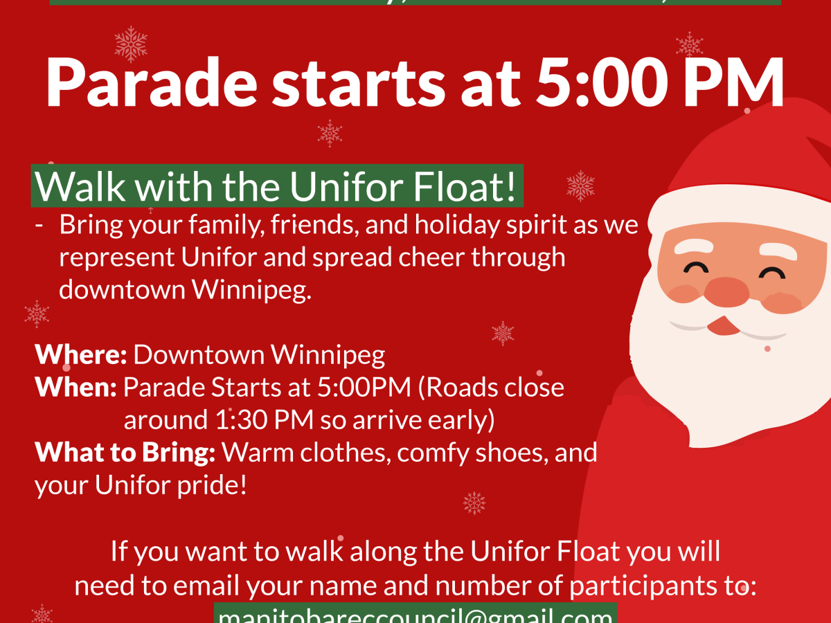 Join the Unifor Float at the Santa Claus&nbsp;Parade!
